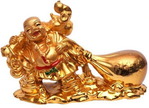 shakti 100% original Laughing Buddha with Money Bag for Wealth Decorative Showpiece  -  6.5 cm