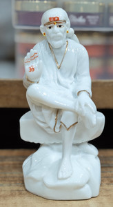 S A Gifts Italian Marble Ashirwad Hand Sai Baba Idol/Murti for Home and Office (3.5 inch) Decorative Showpiece  -  9 cm