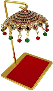 Tej Gifts Metal Umbrella Chhatra with Hanging Crystals for God Idol,Car Dashboard Decorative Showpiece  -  12.3 cm