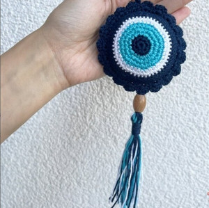 Clapjoy Clapjoy Crochet Evil Eye Hanging -Wall Hanging | Good Luck Charm डेकोरेटिव शोपीस - 15 cm