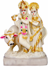 Kcva creation radha krishna with cow, radha krishna cow murti, radha krishna with cow idol Decorative Showpiece  -  22 cm
