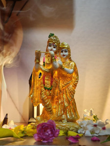 skynly Gold Plated Radha Krishna Statue Showpiece Living Room Mandir Temple Pooja Room Decorative Showpiece  -  21 cm