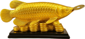 Aradhna Uphar Golden Feng Shui Arowana Fish Idol for Wealth, Prosperity & Good Luck Decorative Showpiece  -  7 cm