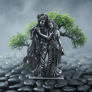 Elanora Jewels Radha Krishna Both Side Metal Showpiece for Car Dashboard & Spiritual Home Decor Decorative Showpiece  -  10 cm