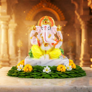 Devayam Shree Ga0nesh Ji | Marble Powder Murti for Home Mandir & Office. Decorative Showpiece - 12 cm
