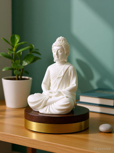 Magic Creation Lord White Buddha Idol 5 Inch | Polyresin Statue for Home Decor Decorative Showpiece  -  12.7 cm