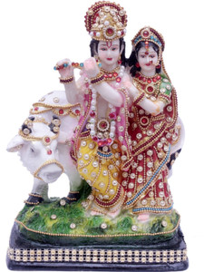 Green Value radha krishna with cow, radha krishna cow murti, radha krishna with cow idol Decorative Showpiece  -  22 cm