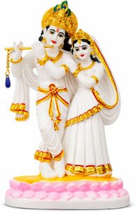 ASHA ART Radha Krishna Murti Statue for Home & Office Decor Standing On Stone Decorative Showpiece  -  25 cm