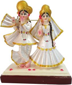 gifts for love Resin Handmade Iskon Radha Krishna Sculpture with Dynamic White Colour Decorative Showpiece  -  15 cm