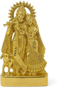 Divya Setu "Golden Radha Krishna Cow | Love Symbol Metal Idol for Home Decor & Gift" Decorative Showpiece  -  10 cm