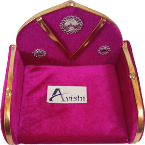 Avishi Singhasan for Krishna Wooden Laddu Gopal Velvet Singhasan for Pooja Mandir Decorative Showpiece  -  12 cm