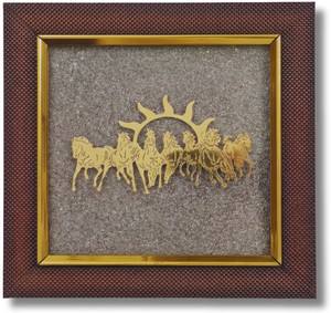 jhar art and craft 7 Running Horses with Rising Sun on Raw Natural Pyrite Dust Vastu, Feng Shui Decorative Showpiece  -  19 cm