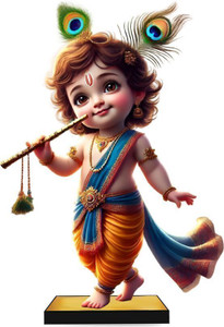Klaybox Krishna 2D Acrylic Miniature Idol Statue for Home Temple and Car Dashboard Decor Decorative Showpiece  -  12.8 cm