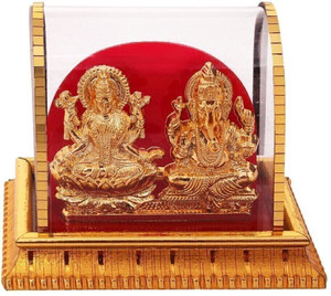 INTERNATIONAL GIFT Gold Plated Laxmi Ganesh Idol In Acrylic Box | For Pooja, Car Dashboard Decorative Showpiece  -  8 cm