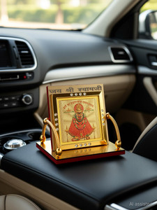 Divine Collections Enterprises DivColl Khatushyam ji Gold Foil Plated Photo in a Square Frame for Car Dashboard Decorative Showpiece  -  6 cm
