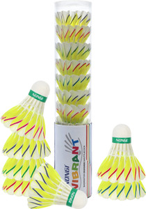 Nongi 2 Color Designer Feather Shuttlecock for Recreational Indoor Outdoor Play Feather Shuttle  - Multicolor, Yellow