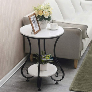Rahat Handicraft Round Side Table Gold Metal Frame, 2 Tier Coffee Table For Living Room Bedroom Metal Bedside Table