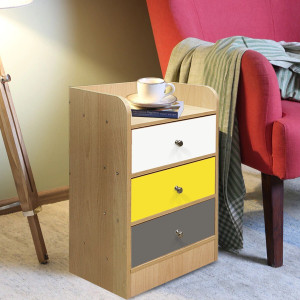 KAWACHI Home Bedroom Sofa Side End Bed Side Table Storage Cabinet with 3 Drawers Engineered Wood Bedside Table