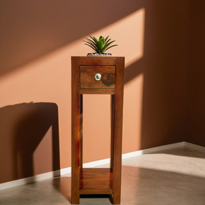 UNITEK FURNITURE Solid Sheesham Wood Bedside Table with Storage Drawer Wooden Bed Side End Tables Night Stand Furniture for Home Living Room Bedroom - Brown Finish Solid Wood Bedside Table