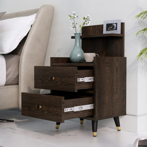 Hexa Red Bed Side Table with 2-Drawer, Nightstand, Bedrooms, Storage Cabinet Engineered Wood Bedside Table