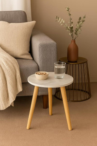 Ereteken ART Wooden Small Round End Table MIni Table Side TableFaux Marble Top Engineered Wood Side Table
