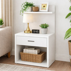 KAWACHI Sofa Side Bedside Table with Drawer Open Cabinet Nightstand End Table Engineered Wood Bedside Table