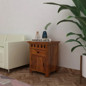 Ganpati Arts Solid Sheesham Wood Bedside End Table With Drawer and Door Storage for Home Solid Wood End Table