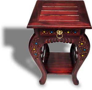 manzees Beautiful Rosewood Floral Carved Handmade Bedside Table with drawer | Side Table Solid Wood Bedside Table