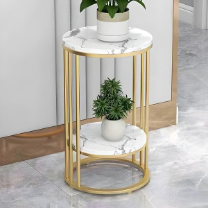 etiquette art 2-Tier End Tables, Modern Faux Marble Top Bedside Table End Table Engineered Wood Side Table