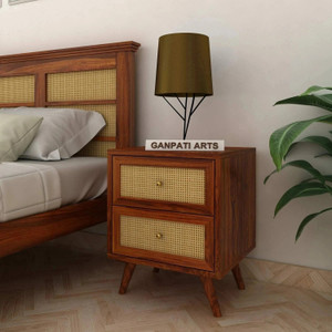 Ganpati Arts Sheesham Wood Cane Bedside Table For Bedroom/Wooden End/Nightstand Lamp Table Solid Wood Bedside Table