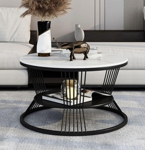 Unique Arts Shoppee Coffee Table, Modern Style Living Room Center Table,with A Marble Pattern MDF Metal End Table