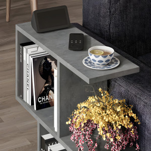 Artival Crafts Engineered Wood S Shape Bedside Table, NightStand (Color - Grey) Engineered Wood Bedside Table