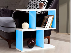 Artival Crafts Engineered Wood S Shape Bedside Table, NightStand (Blue & Black) Engineered Wood End Table