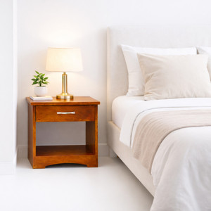 TRUE FURNITURE Bed Side Table for Bedroom with Drawer Side Table | Brown Finish Engineered Wood Side Table