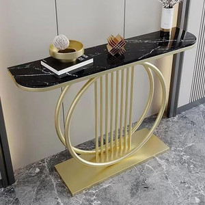 DEMIHEES Black Wood Top Modern Gold Metal Entryway Console Table Metal Console Table