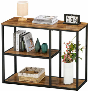 PRITI Console Table, Sofa Table with 3-Tier Storage Shelves Industrial Entryway Table for Living Room, Corridor, Hallway, Rustic Walnut Engineered Wood Side Table