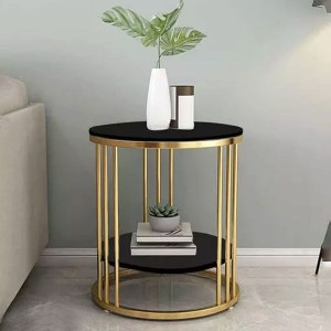 Vought Store Modern Round Side Table for Living Room Bedroom Iron Frame Wooden top Metal End Table