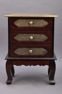 monika art Wood & Brass 3 drawer Bedside Table Solid Wood Bedside Table