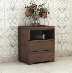 SAVITRIDECOR Solid Sheesham Wood Bedside Table with 2 Drawers | End table Wooden Solid Wood Bedside Table
