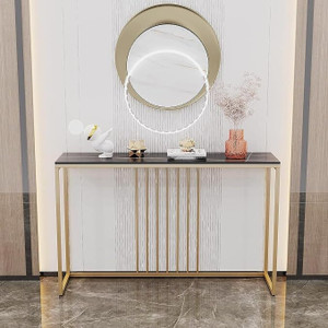 PRITI Entryway Console Table Tabletop Long Table with Golden Frame Narrow Table Engineered Wood Console Table