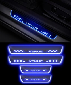 CARZEX Premium High Quality With Mirror Finish Car Door Foot Step LED Sill Plate for Hyundai Venue. (Set of 4 Pcs) Door Sill Plate