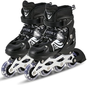 Worldwise Roller Skates for boys and Girls Adjustable Inline Skating with LED Flash Light In-line Skates - Size 6-12 UK