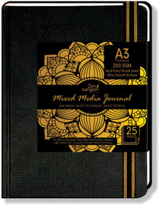 Zen Sangam Express your Mind Portrait A3 Artists' Sketch Book Stitched HardBound, 200GSM, 50 Pages(25 Sheets), Acid Free Cartridge Paper,Size:(42cm x 29.7cm)-Handmade-for Pencils, Chalk, Oil Pastels, Crayons - Portrait Sketch Pad