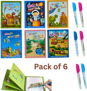 BEESLANZ Magic Water Book for Kids (Pack of 6)-Reusable Coloring Book for Kids 2-10 Years Sketch Pad