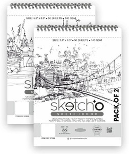 ANUPAM Sketch-O Sketchbook A5 140GSM Top Spiral-Bound Sketchpad Durable Acid Free Paper Sketch Pad