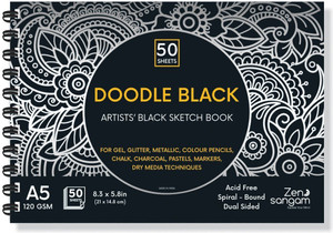Zen Sangam Express your Mind Doodle Black Paper Sketchbook Drawing Note, A5 (Landscape) - 120GSM - 50 Sheets (100 Pages) - Wiro Spiral Black paper sketch book Sketch Pad