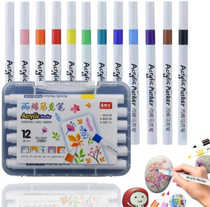 koccido 12 Pcs Acrylic Paint Marker Pens for Rock Painting, Glass, Wood, Fabric DIY Crafts, Drawing & Sketching – Quick Dry, Non-Toxic, Water-Based Ink Nib Sketch Pens