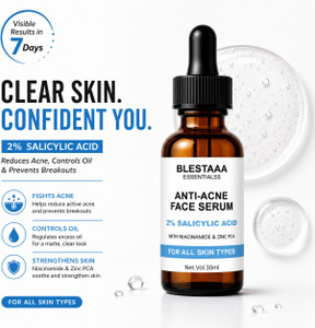 blestaaa essentialss 2% Salicylic Acid AcneClear Face Serum with Niacinamide & Zinc PCA | Oil Control, Pore Cleansing & Acne Reduction | For Oily & Acne-Prone Skin