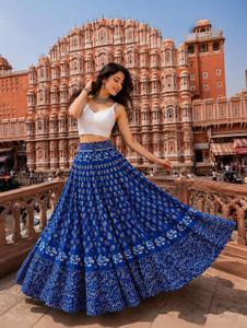 Gravel Grit Printed Women Flared Blue Skirt