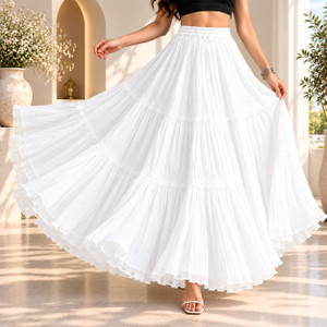 Alyana Creation Solid Women Flared White Skirt